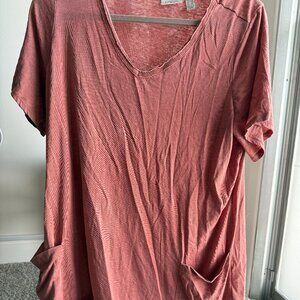 Pink tunic with lighter pink ruffles